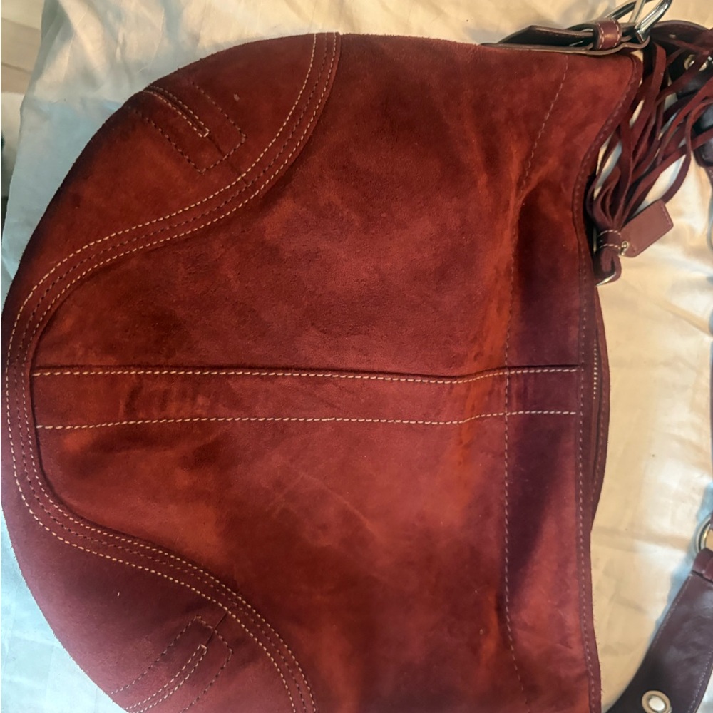Coach Deep Red Suede Hobo Bag - Picture 2 of 4